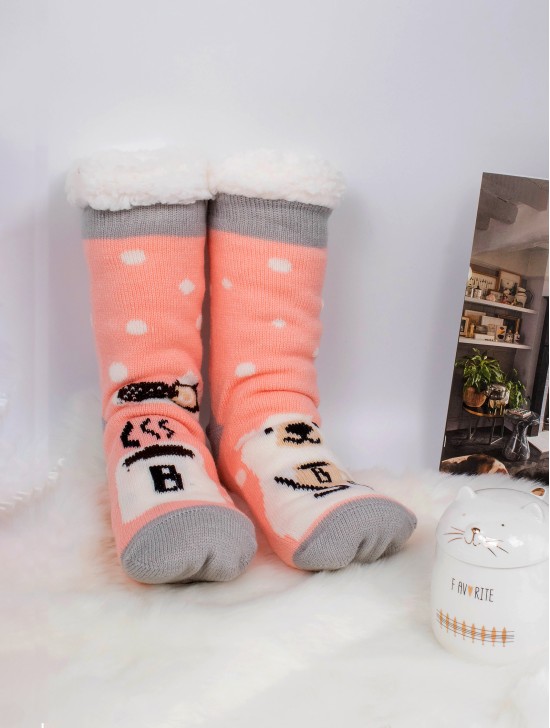 Polar Bear Print Indoor Anti-Skid Slipper Socks (With Heel)